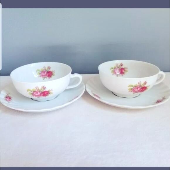 2 Vtg Seltmann Weiden Bavarian China Tea Cups & Saucer Rose Flower Set Cup - Picture 2 of 4